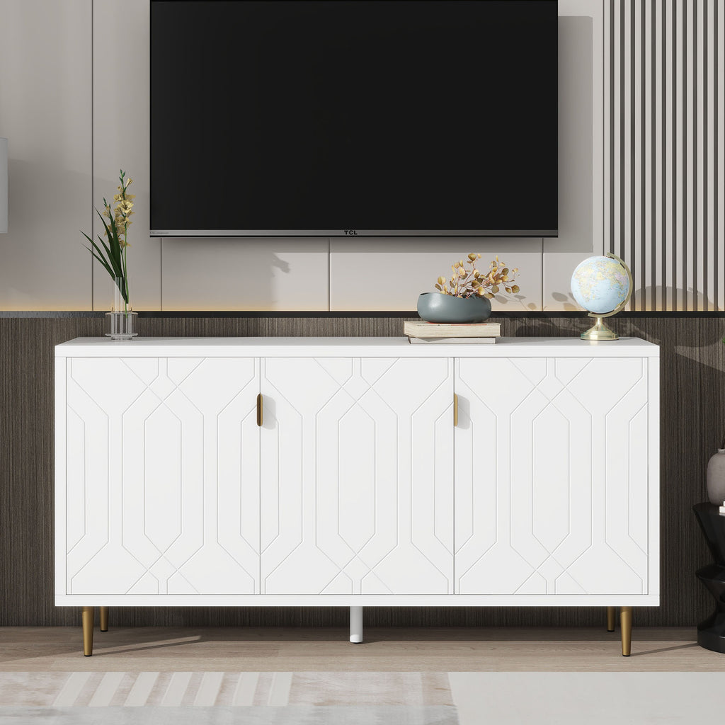 Leoglint U-Can Modern TV Stand with 3 Doors and Adjustable Shelves for Living Room, Fits TVs Up to 70 Inches, White