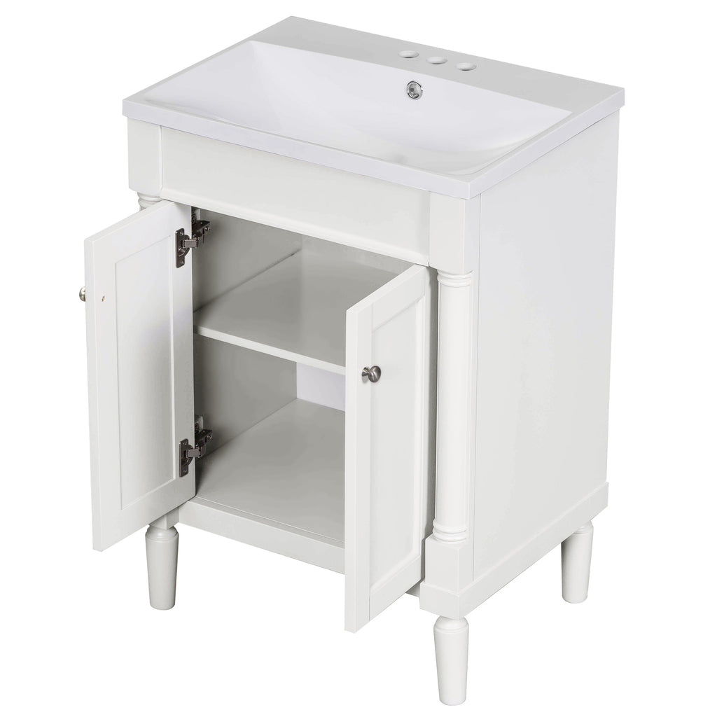 Leoglint 24'' Bathroom Vanity with Top Sink, 2-Tier Modern Bathroom Storage Cabinet, Single Sink Bathroom Vanity, Large Storage Shelves