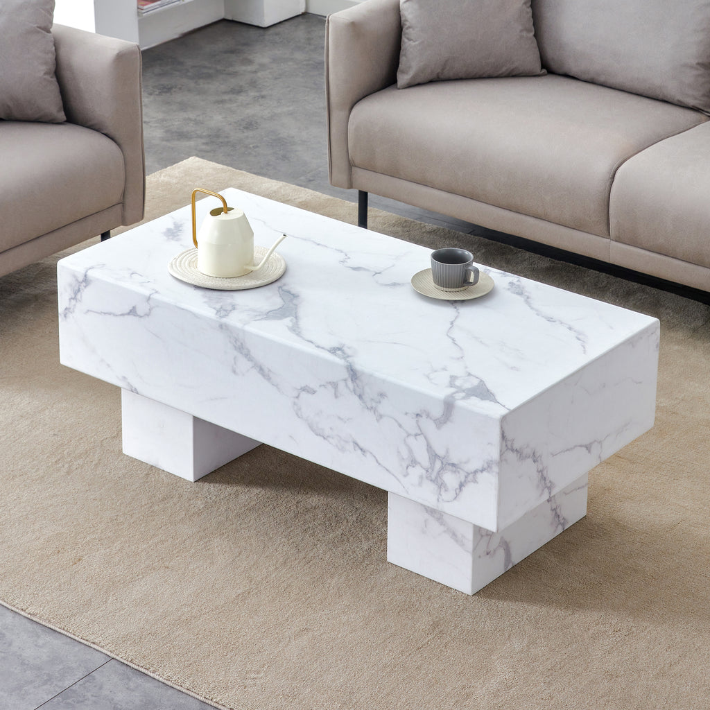 Leoglint The white coffee table has patterns. Modern rectangular table, suitable for living rooms and apartments. 43.3"*21.6"*17.2"