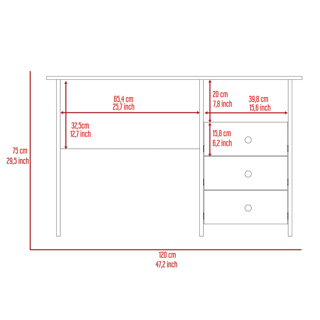 Leoglint Bianco Writing Computer Desk, Three Drawers, One Shelf