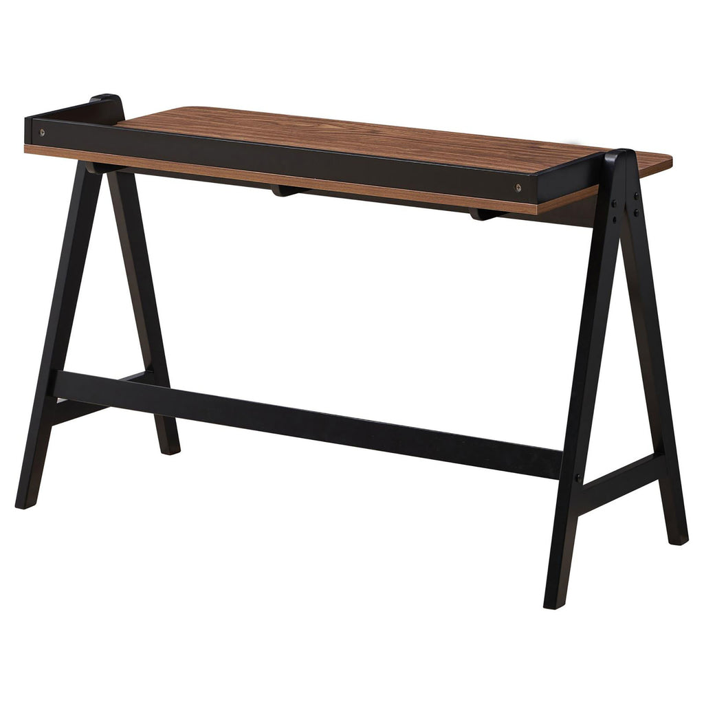 Leoglint Walnut and Black Writing Office Desk with USB Ports