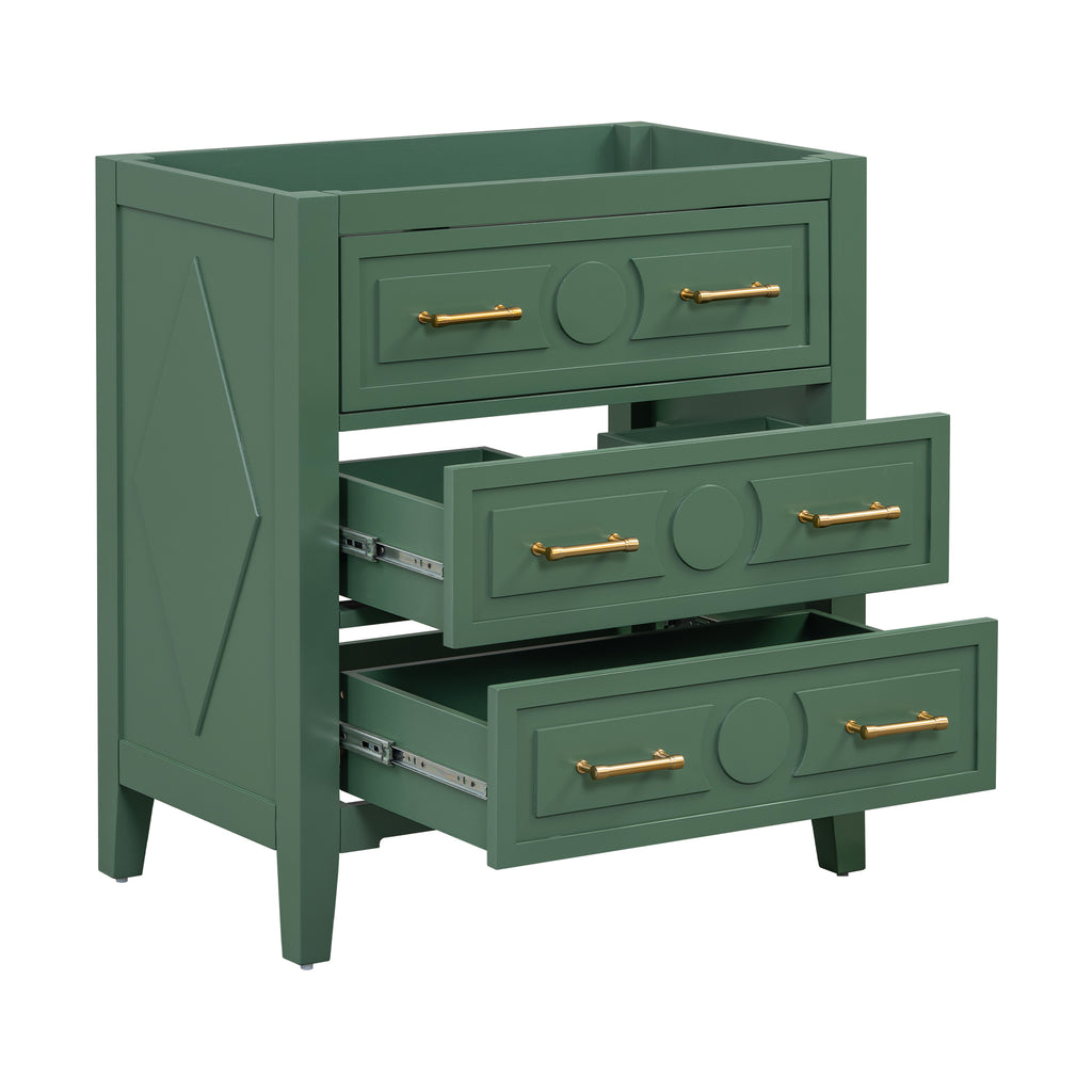 Leoglint 30'' Bathroom Vanity without Basin Sink, Free Standing Single Vanity with 3 Drawers, Solid Wood Frame Bathroom Storage Cabinet, Green