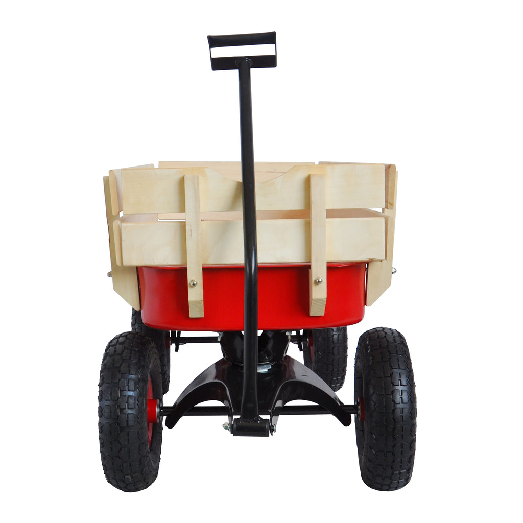 Leoglint Garden cart outdoor sport wagon tools cart wooden side panels air tires Wagon (red)