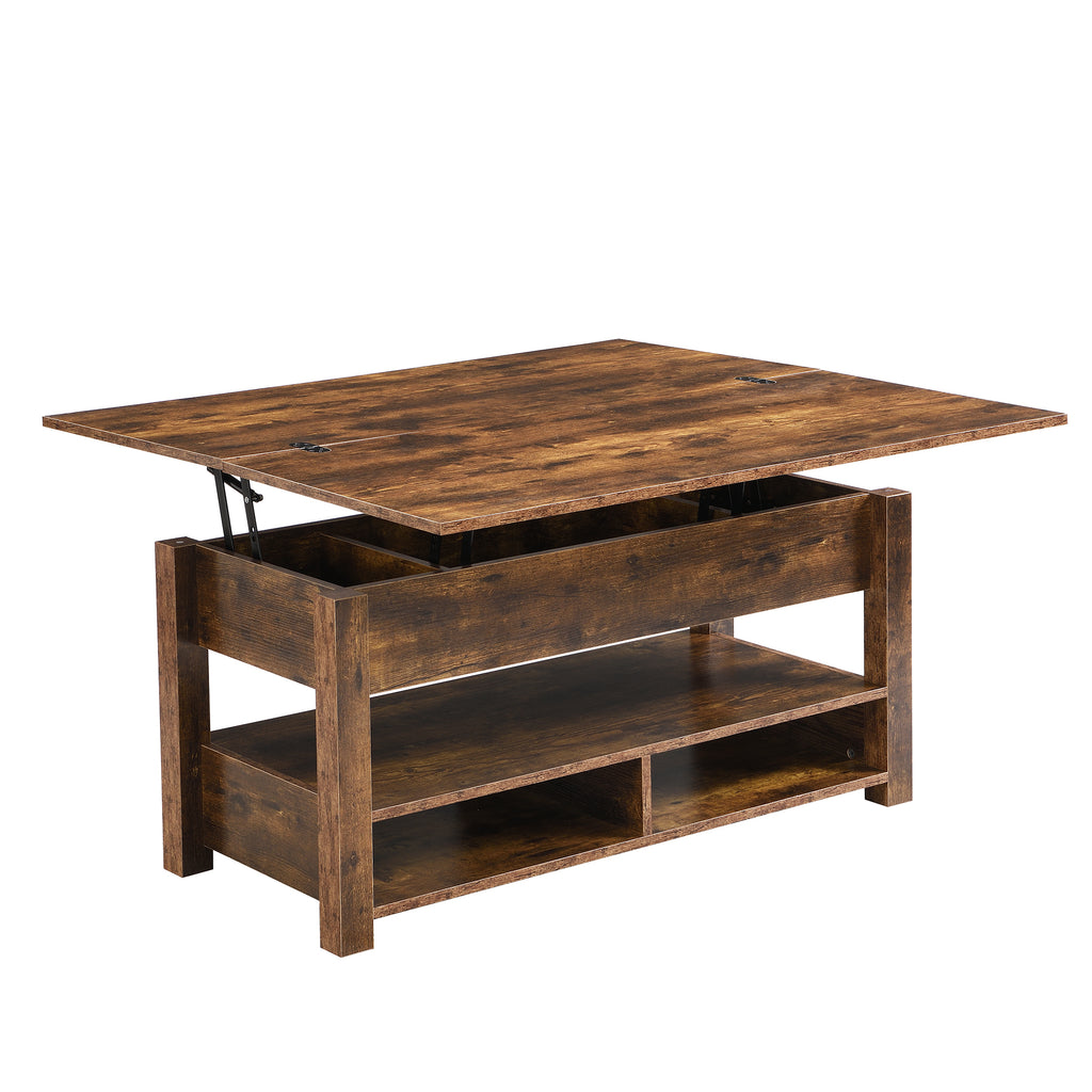 Leoglint [VIDEO provided] ON-TREND Lift Top Coffee Table, Multi-Functional Coffee Table with Open Shelves, Modern Lift Tabletop Dining Table for Living Room, Home Office, Rustic Brown