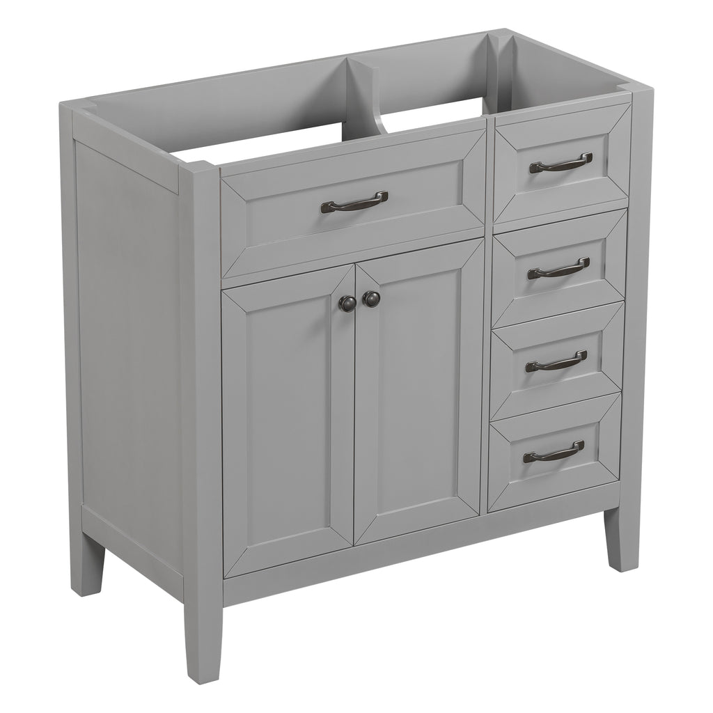 Leoglint 36" Bathroom Vanity without Sink, Cabinet Base Only, Bathroom Cabinet with Drawers, Solid Frame and MDF Board, Grey