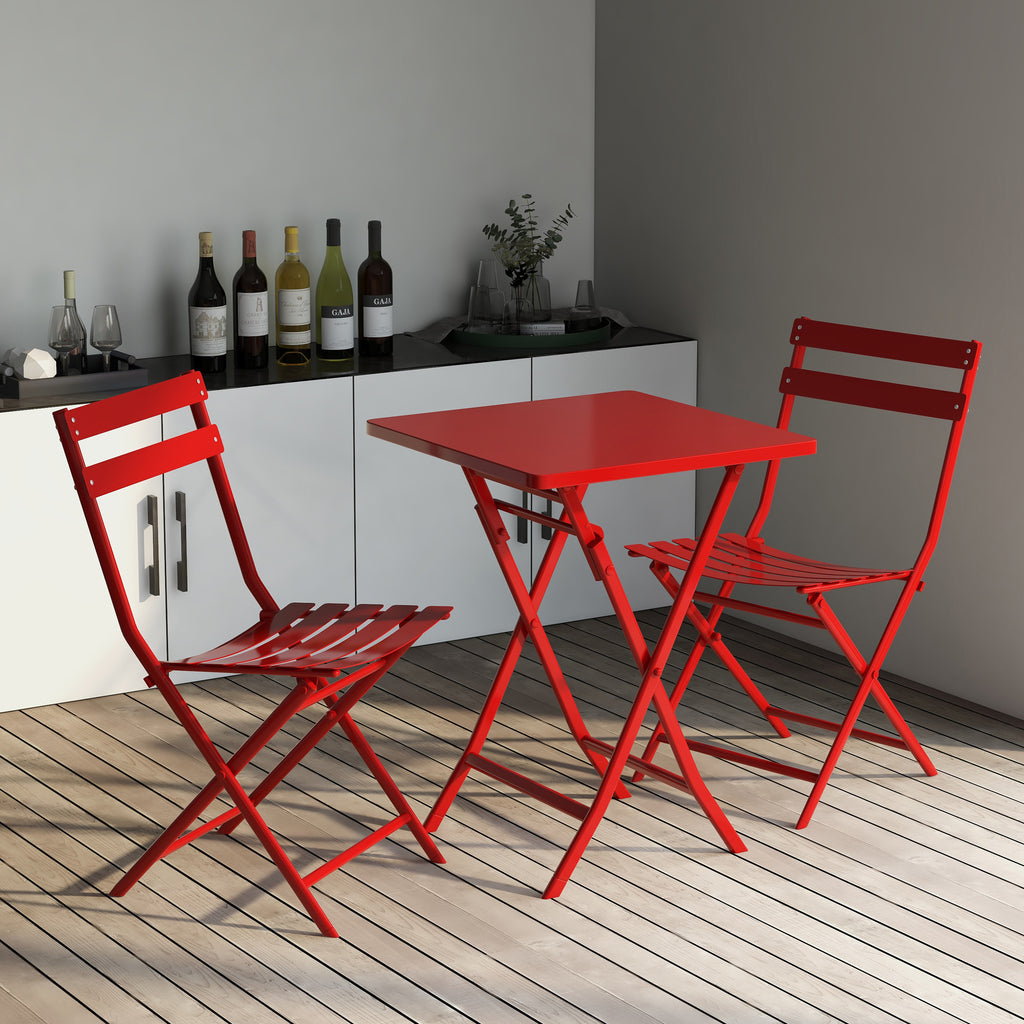 Leoglint 3 Piece Patio Bistro Set of Foldable Square Table and Chairs,Outdoor Chair, Red