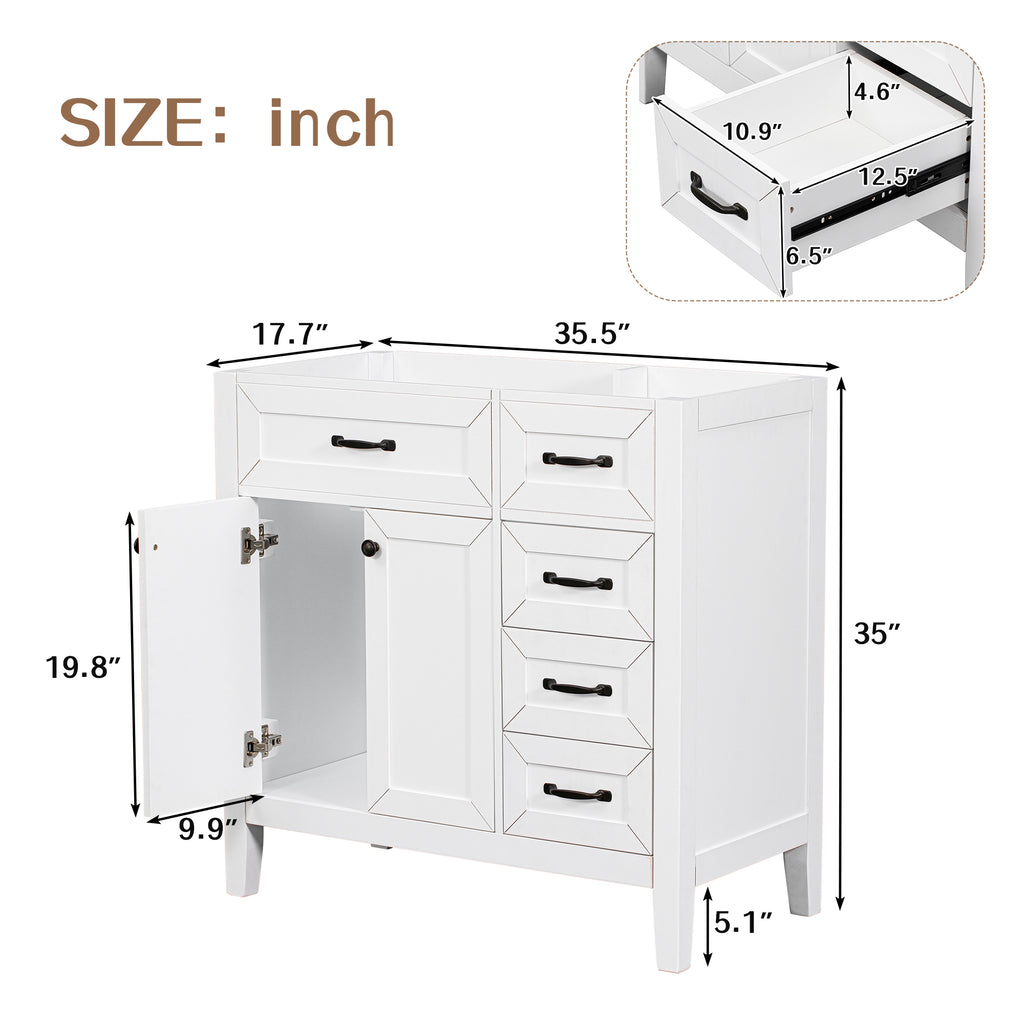 Leoglint 36" Bathroom Vanity without Sink, Cabinet Base Only, Bathroom Cabinet with Drawers, Solid Frame and MDF Board, White