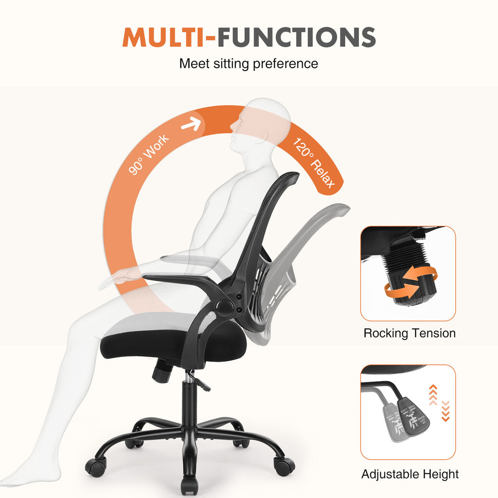 Leoglint Sweetcrispy Office Mid Back Ergonomic Mesh Computer Desk Larger Seat Executive Height Adjustable Swivel Task Office Chair with Lumbar Support