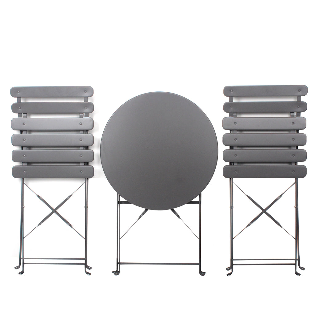 Leoglint 3 Pieces Patio Bistro Balcony Metail Outdoor Chair Table Set-Gray