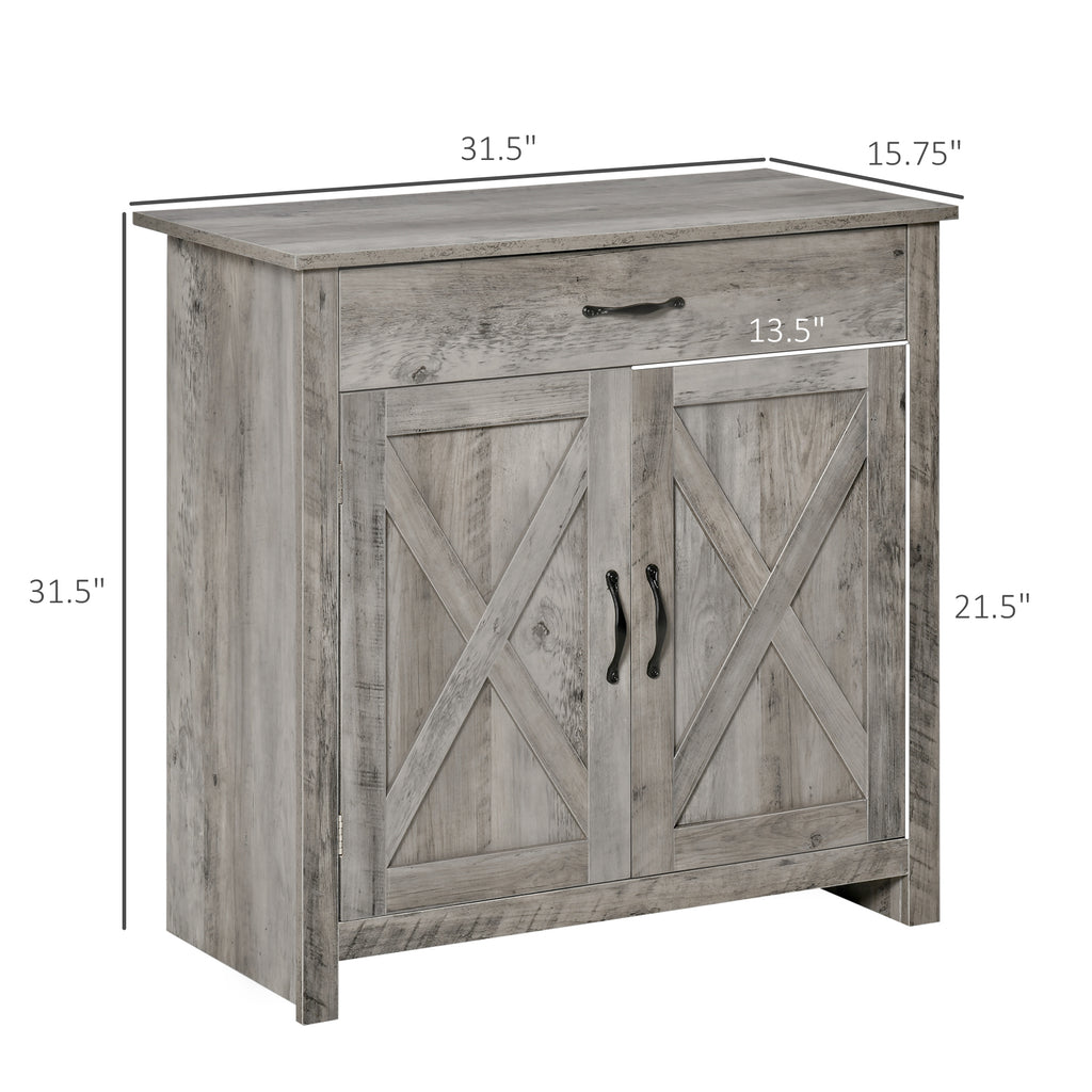 Leoglint Farmhouse Sideboard Buffet Cabinet, Barn Door Style Kitchen Cabinet, 32" Accent cabinet for Kitchen, Living Room or Entryway, Gray Wash