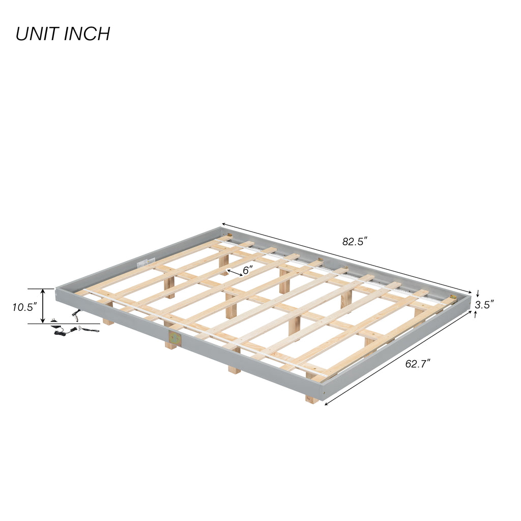 Queen Size Floating Bed Frame with LED Lights Underneath,Modern Queen Size Low Profile Platform Bed with LED Lights,Grey