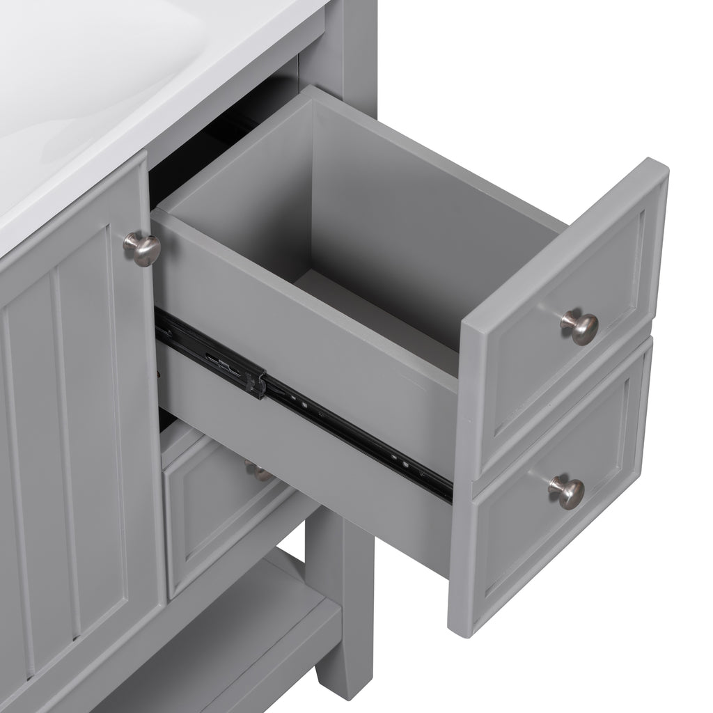 Leoglint 36" Bathroom Vanity without Sink, Cabinet Base Only, One Cabinet and three Drawers, Grey