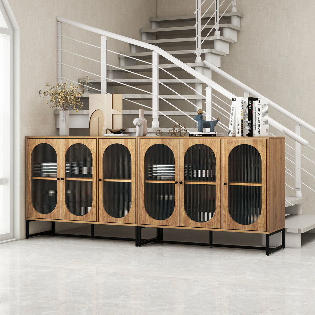 Leoglint Storage Cabinet with Glass Door, Sideboard Buffet Cabinet for Kitchen,Dining Room, Walnutcolor