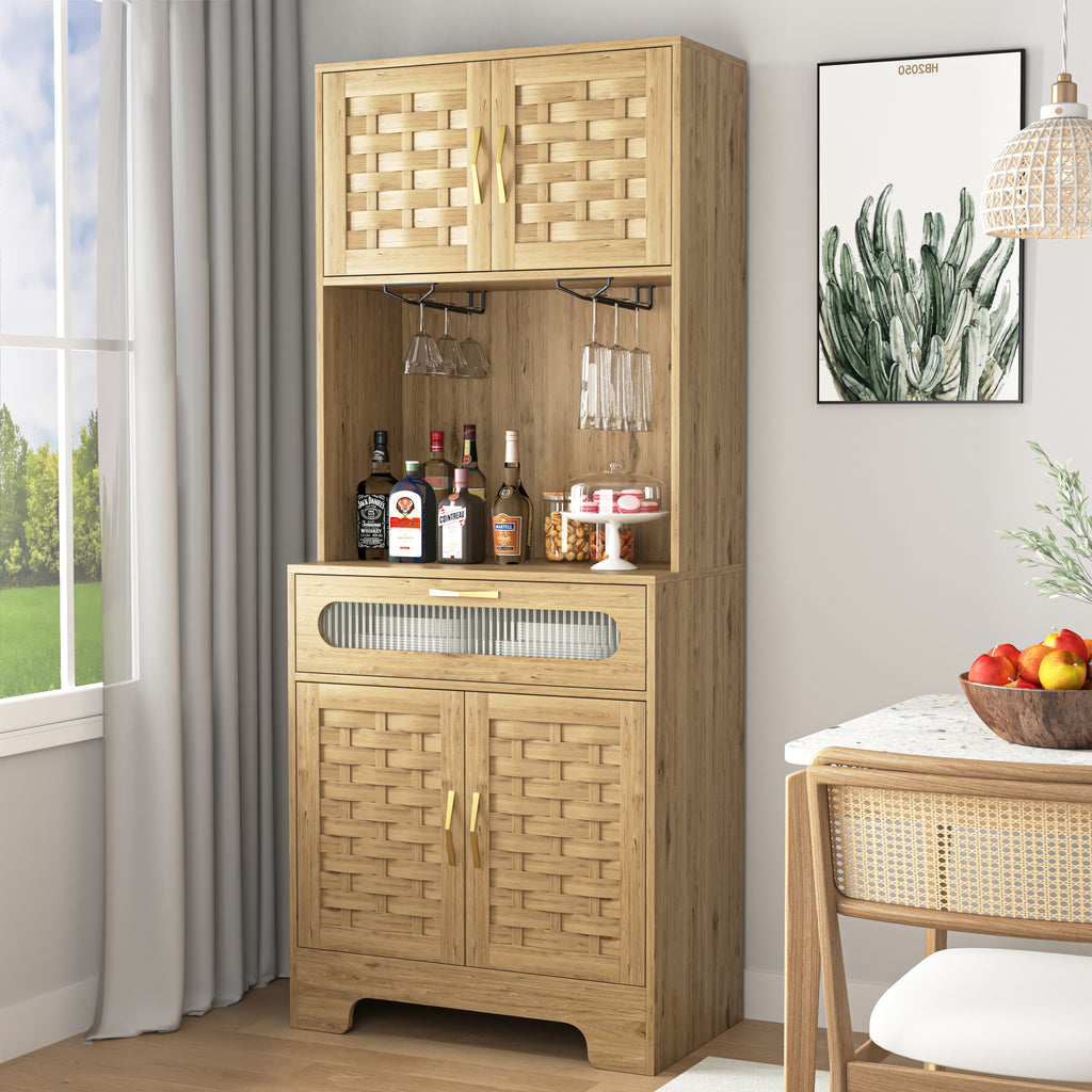 Leoglint Sideboard 67'' Tall Pantry Buffet Cabinet  Freestanding Hutch Cupboard for Home, Kitchen,Tall Freestanding Liquor Cabinet Bar for Kitchen, Dining Room