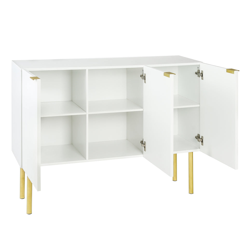 Leoglint TREXM Modern Simple & Luxury Style Sideboard Particle Board & MDF Board Cabinet with Gold Metal Legs & Handles, Adjustable Shelves for Living Room, Dining Room (White)