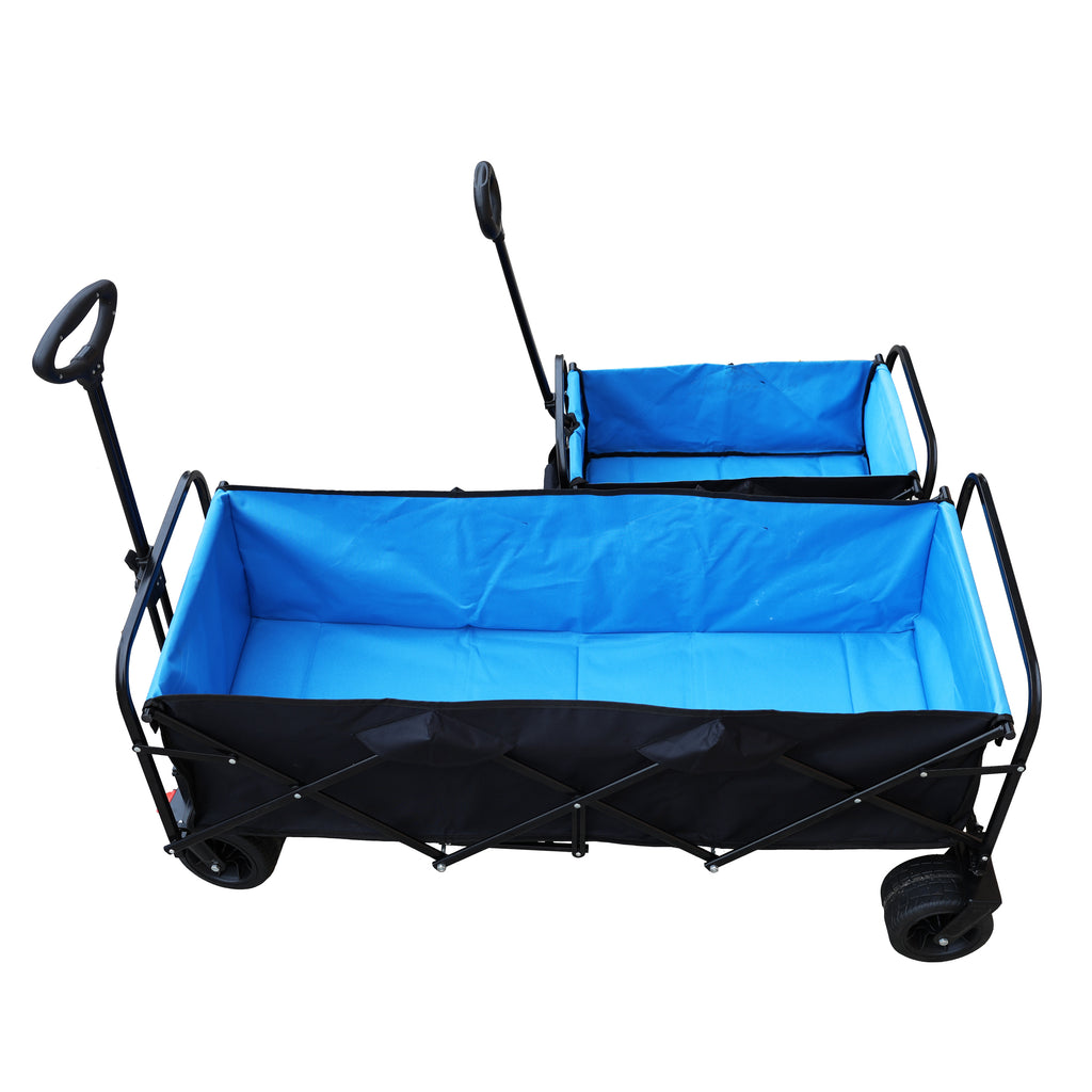 Leoglint Big large capacity Folding Garden cart Extra Long Extender Wagon Cart Folding Wagon Garden Shopping Beach Cart (black + blue)