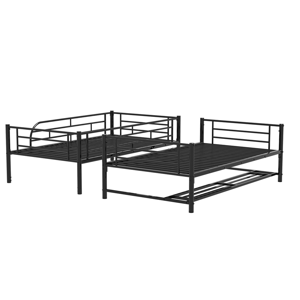 Leoglint Twin Over Twin Metal Bunk Bed Frame with Shelf and Guardrails, Black