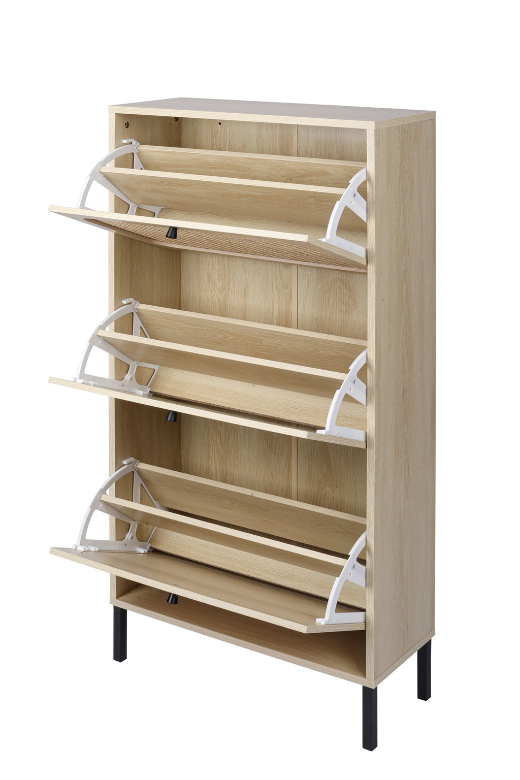 Leoglint Natural  Rattan 3 Door Shoe Rack, Freestanding Modern Shoe Storage Cabinet, for Entryway