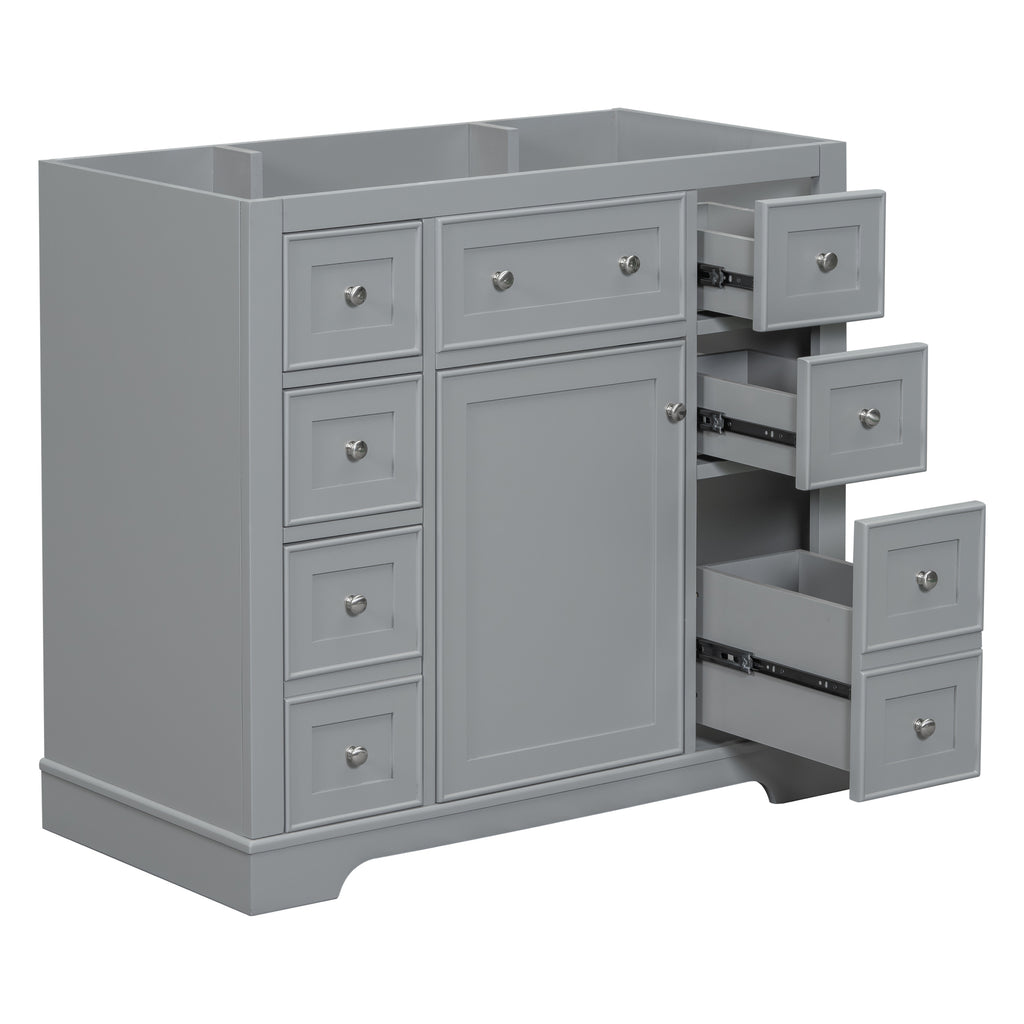 Leoglint 36" Bathroom Vanity without Sink, Cabinet Base Only, One Cabinet and Six Drawers, Grey