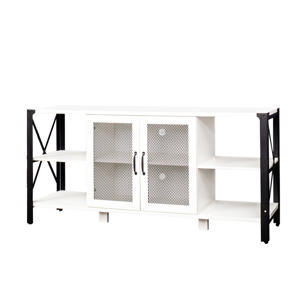 Leoglint TV Stands for Living Room, Industrial TV Stand for Bedroom Furniture, Farmhouse TV Stand 80 Inch Television Stand , Modern Horizontal Wood and Metal Open Bookshelf