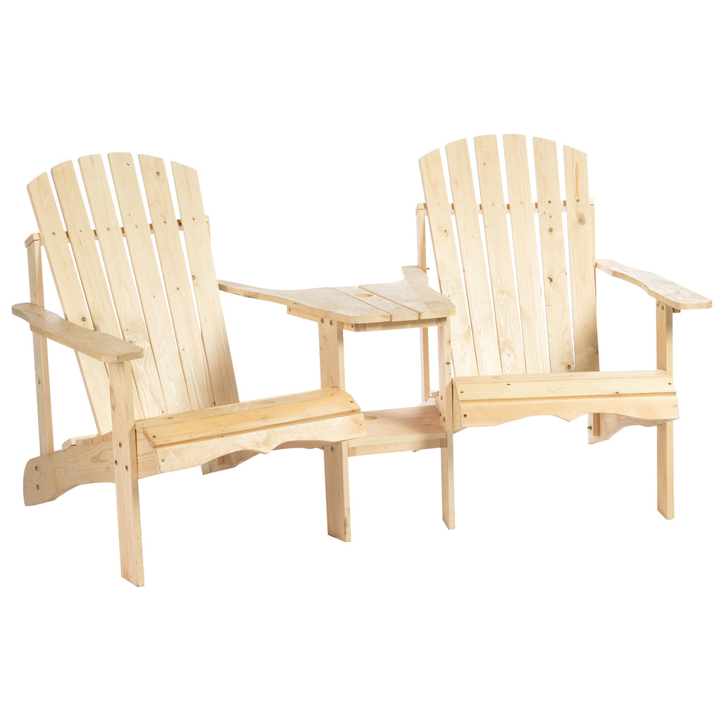 Leoglint Wooden Adirondack Chair for Two, Outdoor Fire Pit Chair Set with Table & Umbrella Hole, Patio Outdoor Chairs for Deck Lawn Pool Backyard, Natural