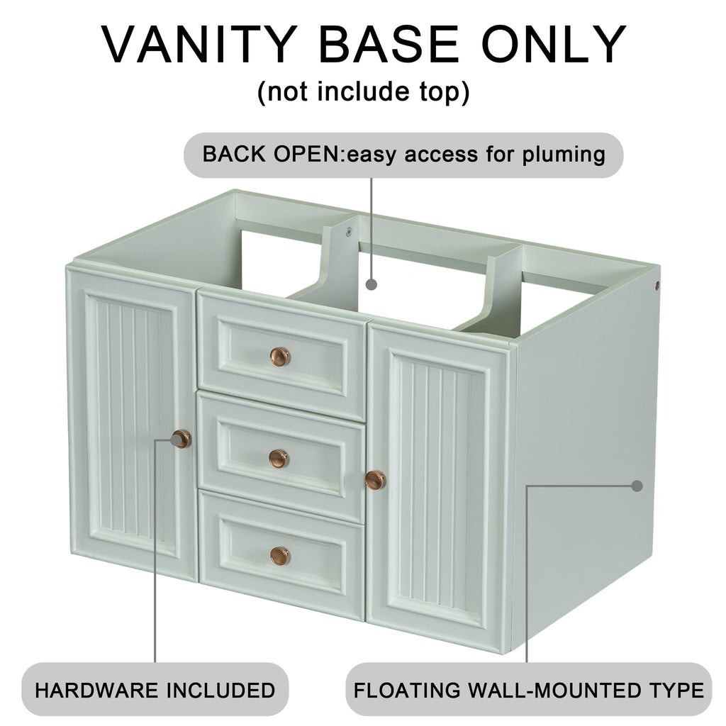 Leoglint 30" Wall Mounted Bathroom Vanity without Sink, Cabinet Base Only, Functional Drawer, Green