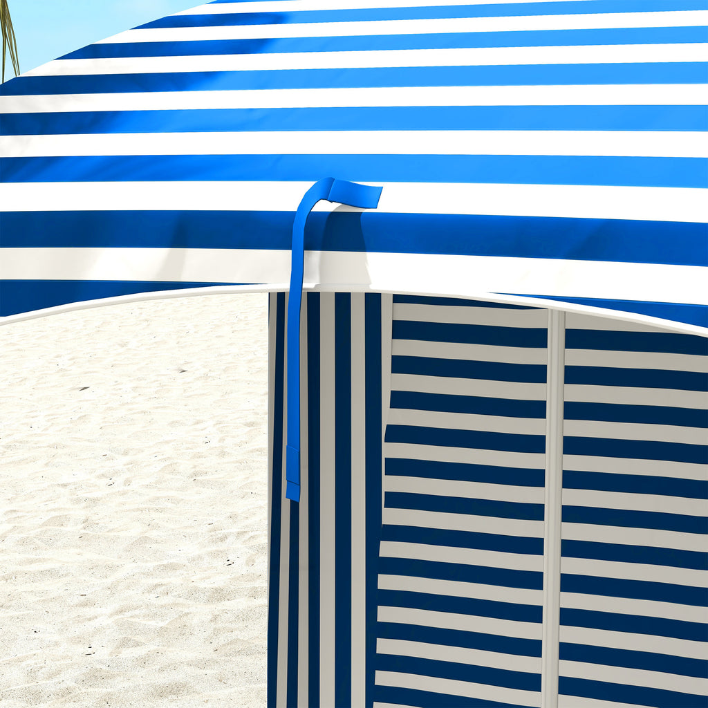 Leoglint 5.9' x 5.9' Portable Beach Outdoor Umbrella, Ruffled Outdoor Cabana with Walls, Vents, Sandbags, Carry Bag, Blue & White Stripe