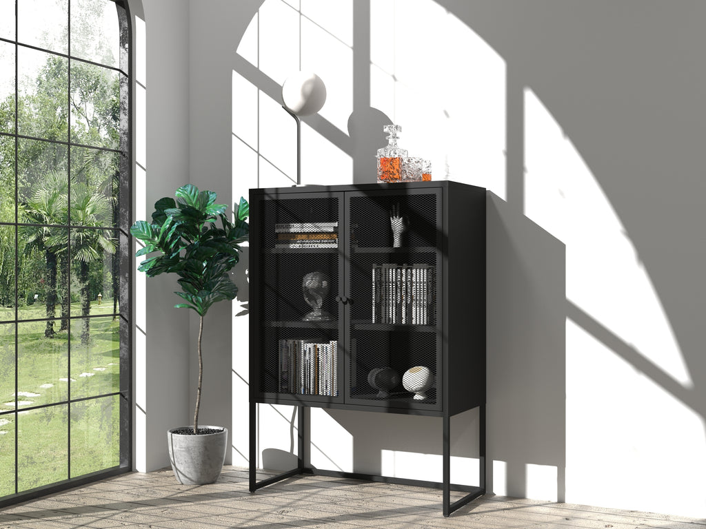 Leoglint Black Storage Cabinet with Doors, Modern Black Accent Cabinet, Free Standing Cabinet, Buffet Sideboards for Bedroom, Kitchen,Home Office