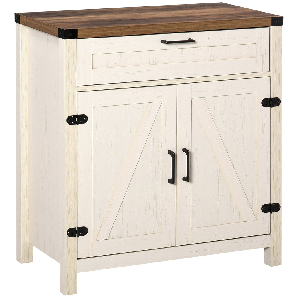 Leoglint Farmhouse Sideboard Buffet Cabinet, Rustic 2 Barn Doors Kitchen Cabinet, Accent Cabinet with Storage for Living Room, White