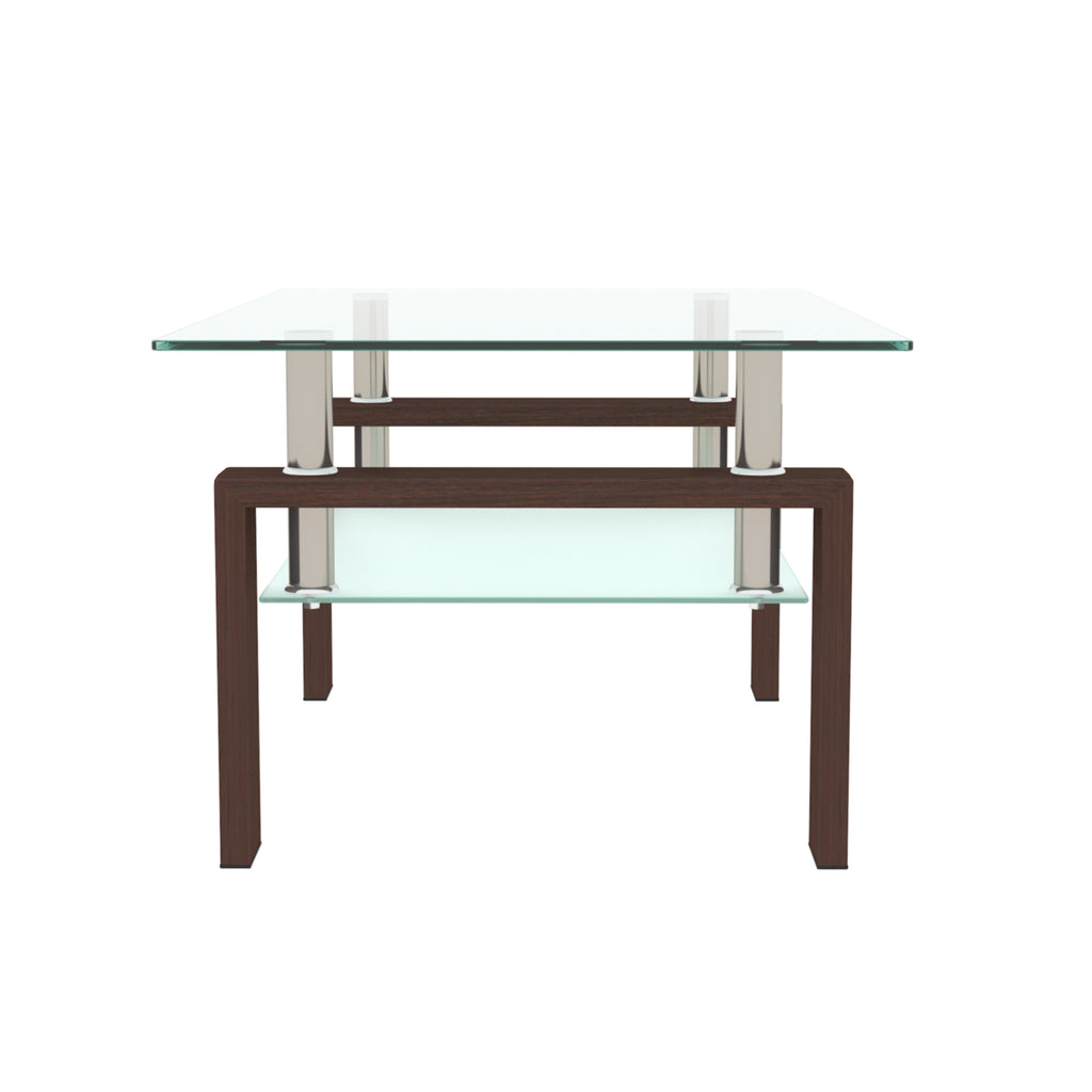 Leoglint Rectangle Walnut Glass Coffee Table, Clear Coffee Table, Modern Side Center Tables for Living Room, Living Room Furniture