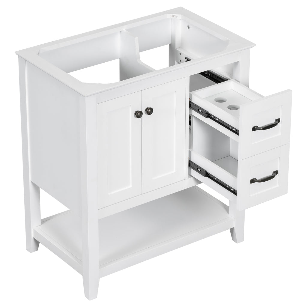 Leoglint 30" Bathroom Vanity without Sink Top, Cabinet Base Only, Vanity with Multi-Functional Drawer, White