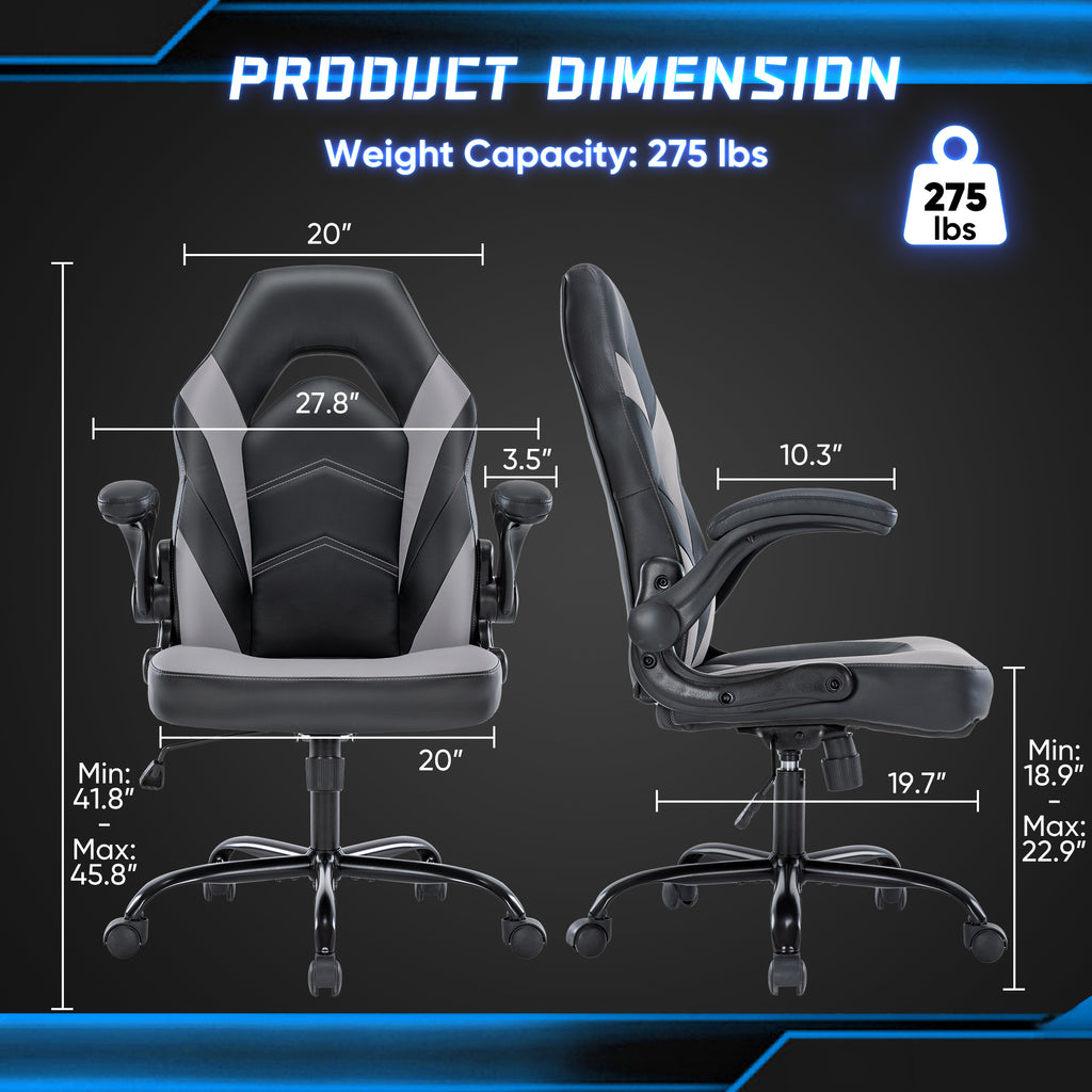 Leoglint Sweetcrispy Gaming Chair - PU Leather Computer Chair Ergonomic Office Chair with Lumbar Support, Height Adjustable Rolling Desk Chairs with Flip-up Armrests