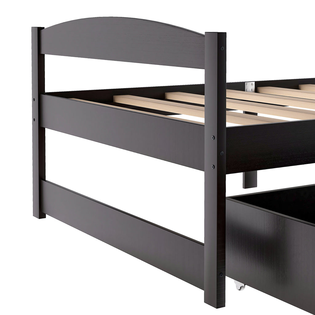 Leoglint Twin size platform bed frame, with two drawers, espresso