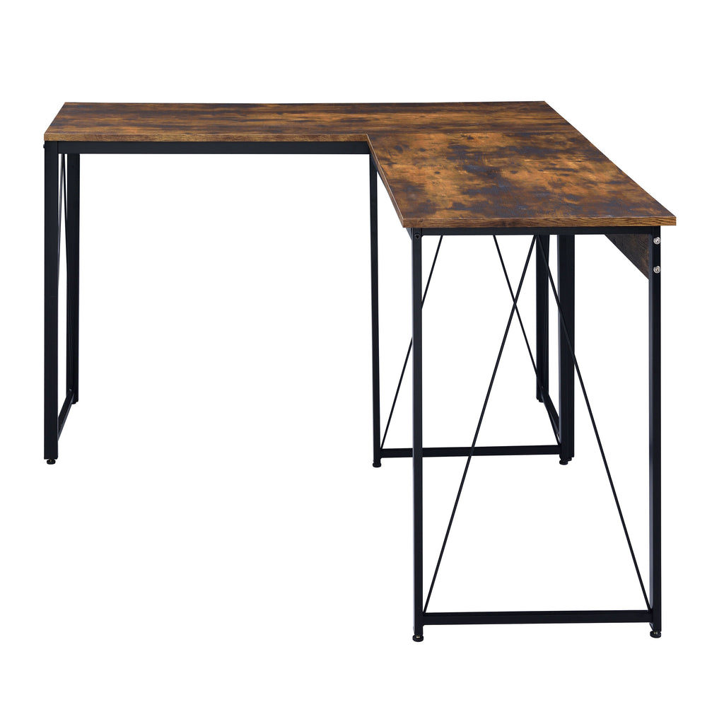 Leoglint Weathered Oak and Black 47.5" Writing Office Desk with Metal Sled Base