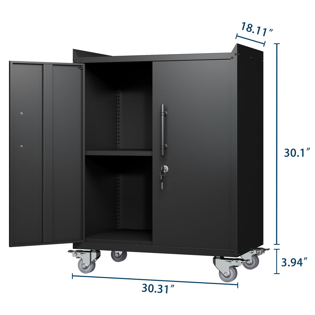 Leoglint 2 Door Tool Cabinets for Garage, Lockable Garage Storage Cabinet, Locking Metal Storage Cabinet with Wheels, Rolling Tool Chest, Assembly Required H34*W30.3*D18