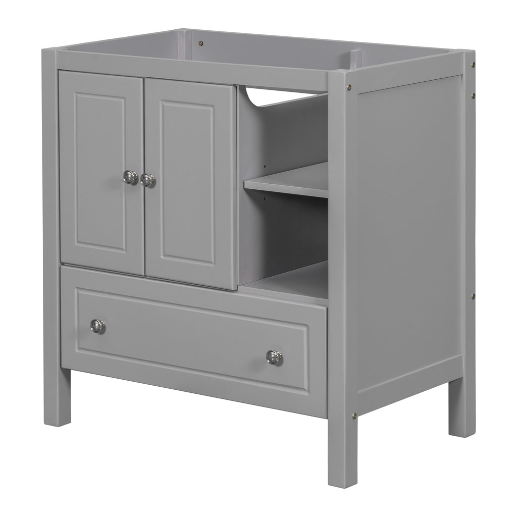 Leoglint 30" Bathroom Vanity Base Only, Solid Wood Frame, Bathroom Storage Cabinet with Doors and Drawers, Grey