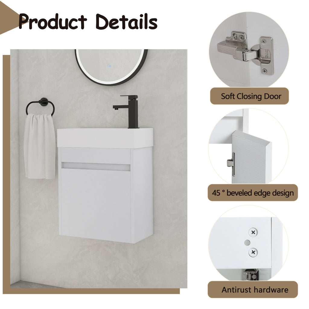 Leoglint 18'' Floating Wall-Mounted Bathroom Vanity with White Resin Sink & Soft-Close Cabinet Door