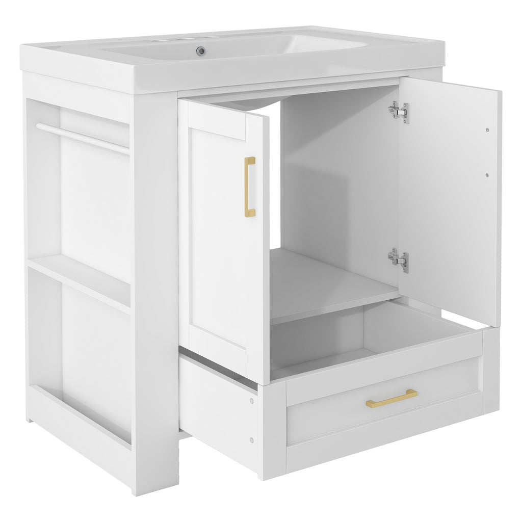 Leoglint 30'' Bathroom Vanity with Seperate Basin Sink, Modern Bathroom Storage Cabinet with Double-sided Storage Shelf, Freestanding Bathroom Vanity Cabinet with Single Sink