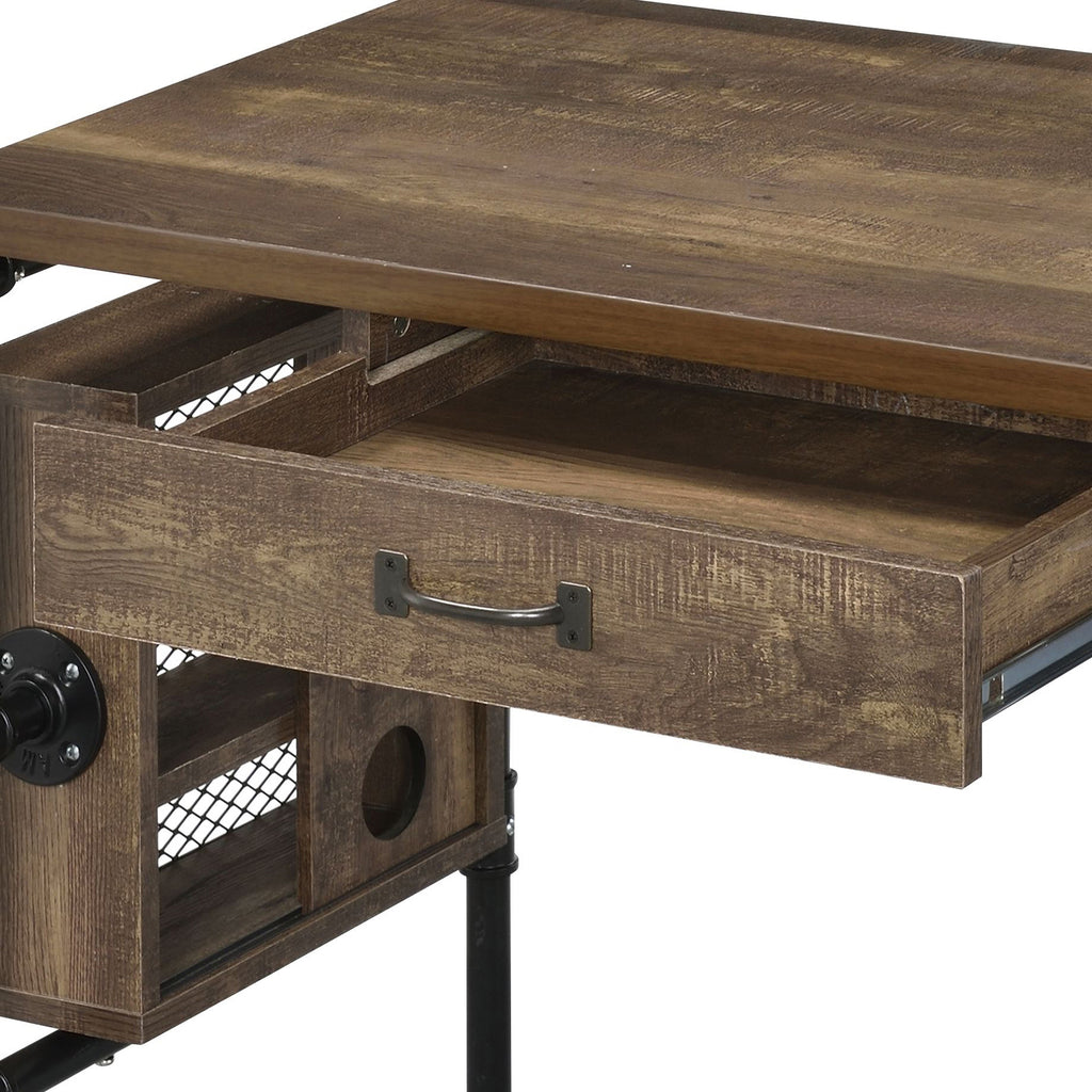 Leoglint Weathered Oak and Black 1-drawer Writing Office Desk