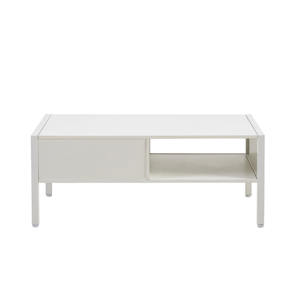 Leoglint 40.16" Rattan Coffee table, sliding door for storage, metal legs, Modern table  for living room , white