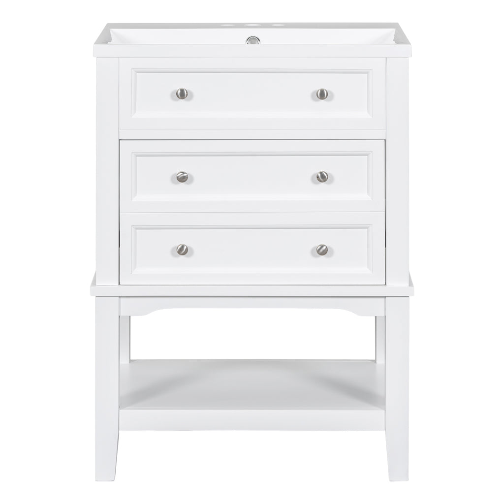 Leoglint 24" Bathroom Vanity With Sink, Bathroom Storage Cabinet with Drawer and Open Shelf, Solid Wood Frame, White