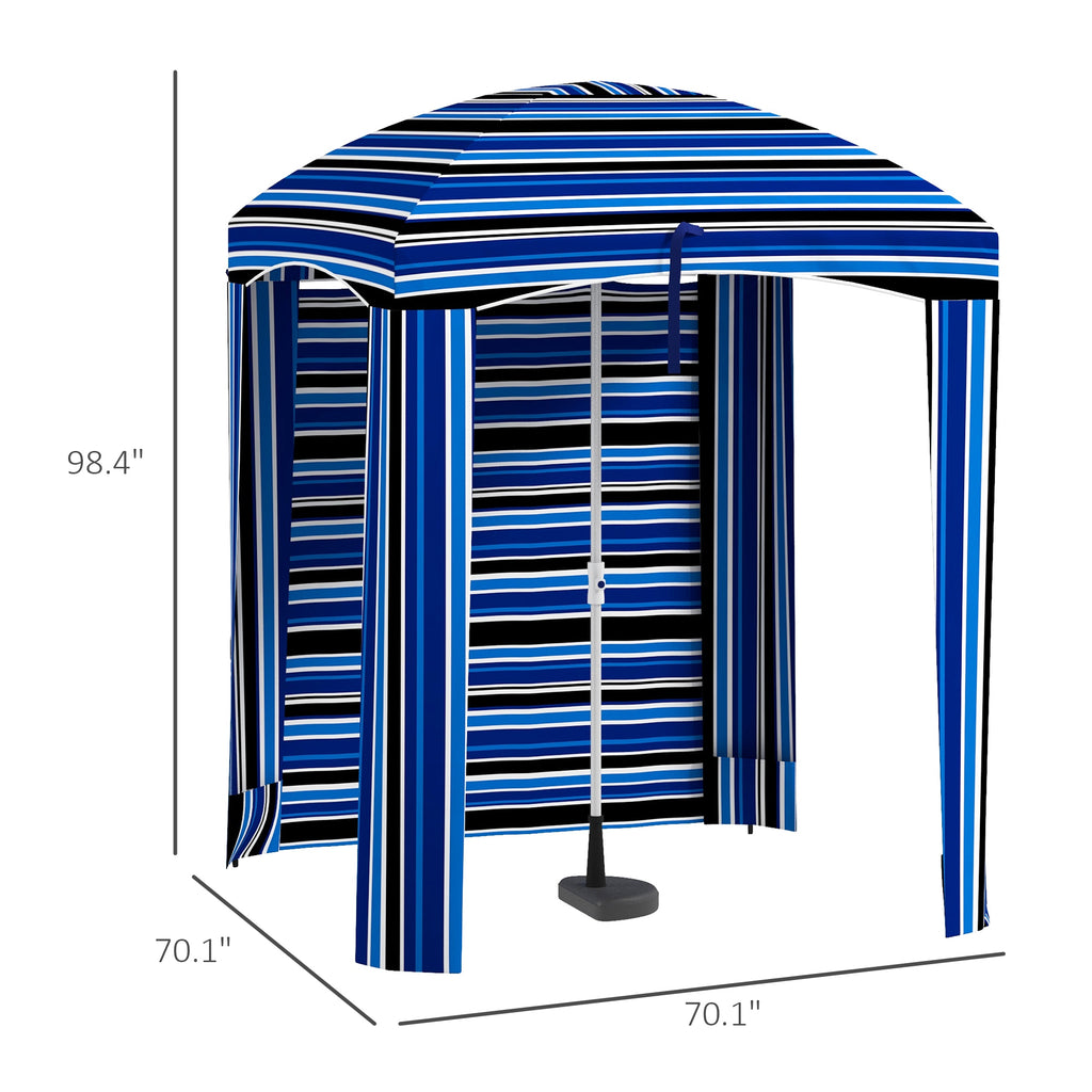 Leoglint 5.9' x 5.9' Portable Beach Outdoor Umbrella, Ruffled Outdoor Cabana with Walls, Vents, Sandbags, Carry Bag, Blue Stripe