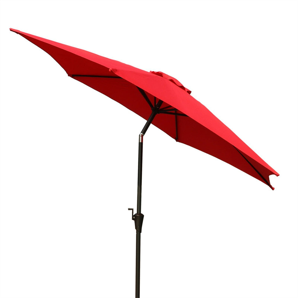 Leoglint 8.8 feet Aluminum Patio Outdoor Umbrella, Patio Umbrella, Market Umbrella with 33 pounds Round Resin Umbrella Base, Push Button Tilt and Crank lift, Red