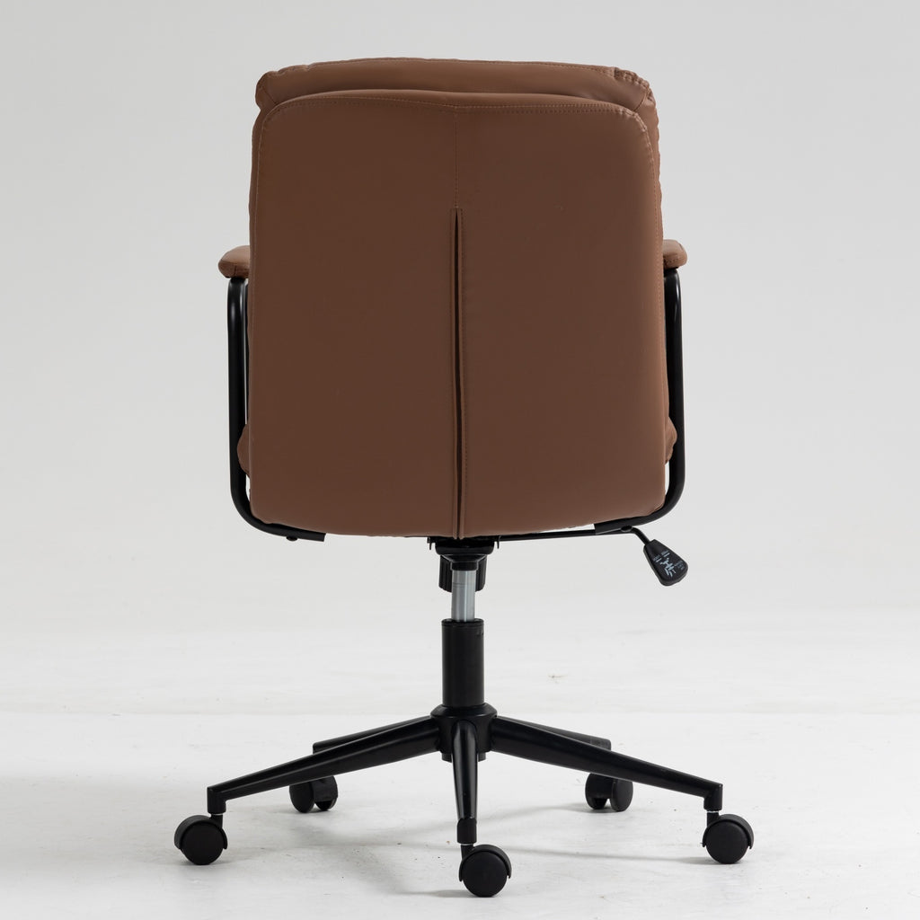 Leoglint Office Chair,Mid Back Home Office Desk Task Chair with Wheels and Arms Ergonomic PU Leather Computer Rolling Swivel Chair with Padded Armrest,The back of the chair can recline 40° (Brown)