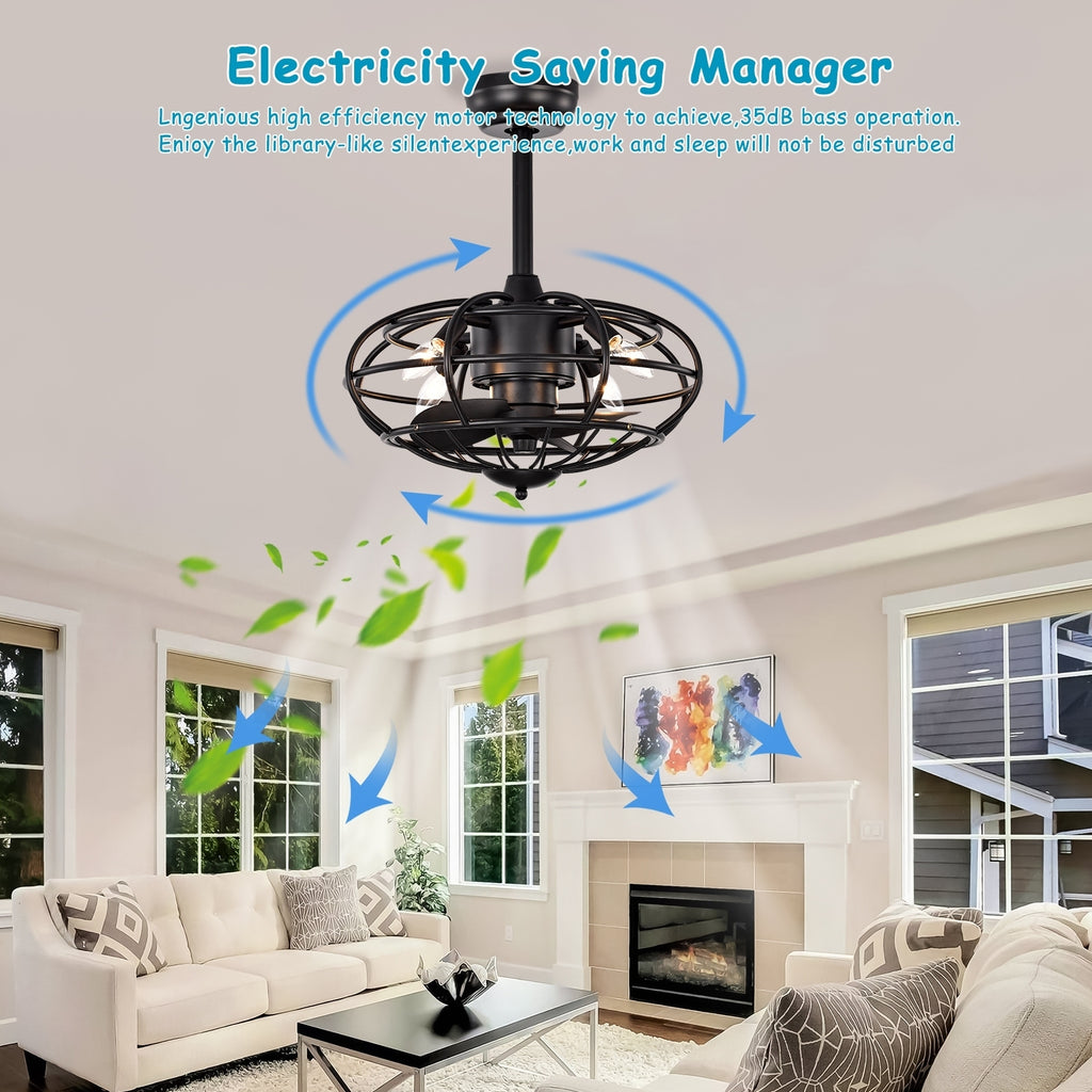 Leoglint Pendant 18.1" Chandelier Caged Ceiling Fan with  Remote Control,Timer, 3 Speeds Indoor Ceiling Fan for Farmhouse, Bedroom Living Room(No include Bulbs)