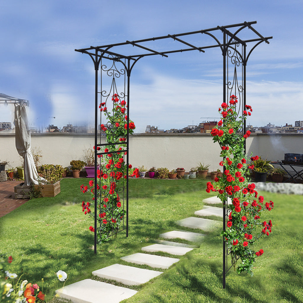 Leoglint Metal Garden Trellis L80.3'' x W20.47'' x H81.1'' Climbing Plants Support Rose Arch Outdoor Black