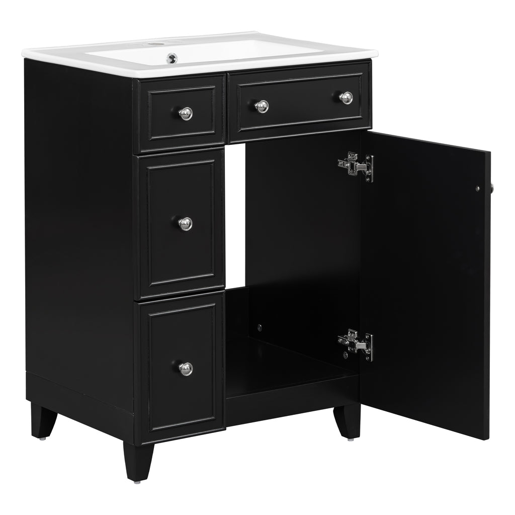 Leoglint 24-Inch Bathroom Vanity Cabinet with Ceramic Sink, 2 Drawers, 1 Door