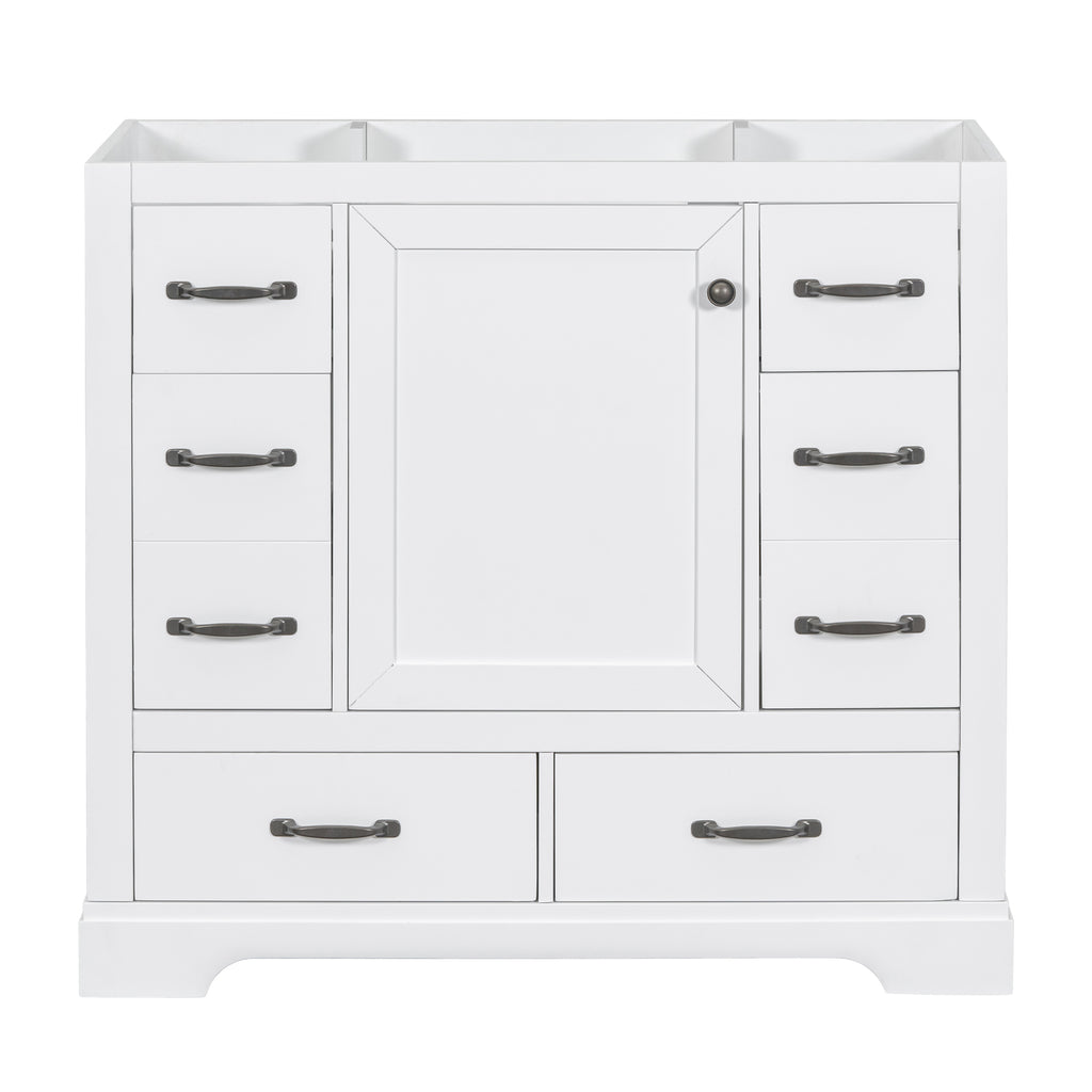 Leoglint 36" Bathroom Vanity without Sink, Cabinet Base Only, Six Drawers, Multi-Functional Drawer Divider, Adjustable Shelf, White