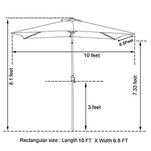 Leoglint Outdoor Umbrella Waterproof Rectangular Patio Umbrella and Solar Lights 6.5 ft. x 10 ft. , 26 LED lights, Push Button Tilt, Crank in NAVY BLUE