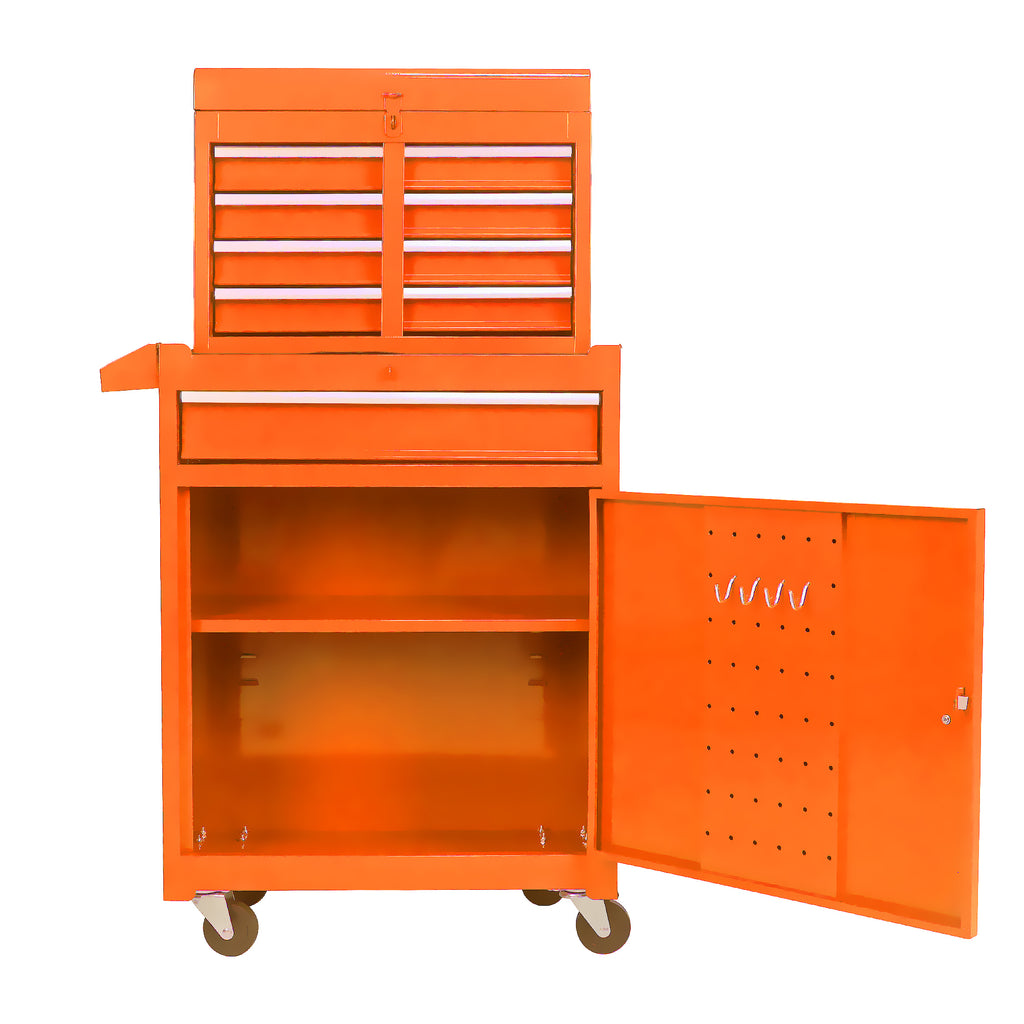 Leoglint Detachable 5 Drawer Tool Chest with Bottom Cabinet and One Adjustable Shelf--Orange